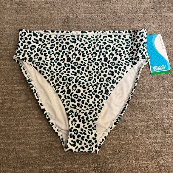 Coco Reef Jasper Black Blue Cheetah High Leg Waist Bikini Bottom Large NWT - Picture 1 of 6